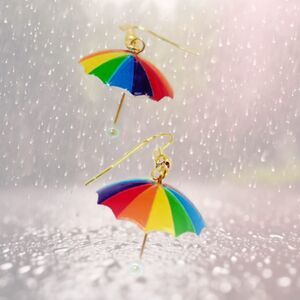 Fun Dangle Umbrella Earrings in Rainbow Colors & Pearl Handle